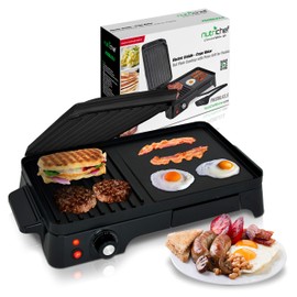 Nutrichef 2-in-1 Panini Press Grill & Griddle | Nonstick Coating, Temperature Control | Multiuse Countertop Sandwich Maker | Removable Drip Tray | 1500W | Compact Electric Griddle | 20.3 x 12.5 x 5.3