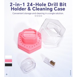 Rolabling 2 in 1 Nail Drill Bit Holder & Cleaner Brush Case 24 Holes Dustproof Storage Organizer for Nail Tech, Manicure/Pedicure Tools with Dust Collector (Black)