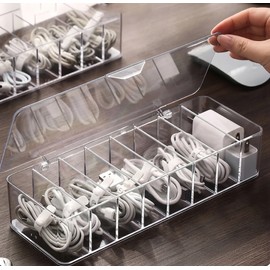 Transparent Cable Storage Box – Clear Cord, Charger & Small Accessories Organizer for Desk, Drawer & Shelf