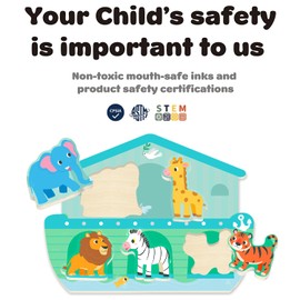 MoinKidz 5 Piece Noah's Ark Puzzle, Religious Scene Wooden Chunky Jigsaw Puzzles for Kids Ages 3-5, Christian Bible Preschool Educational Toy for Toddlers