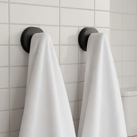 YYMKJ Heavy Duty Suction Cup Hooks (2-Pack) - No Damage Shower & Bathroom Hooks for Towels, Robes - Strong Hold on Tile, Glass, Mirror, Kitchen Wall - Black