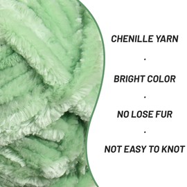 Fuzzy Chunky Chenille Yarn for Crocheting，Soft Plush Yarns for Hand Knitting，Bulky 3x100g（3x49.2 yd） Baby Blanket Yarn for Crocheting Amigurumi，Crochet Fluffy Velvet Yarns (Light Green)