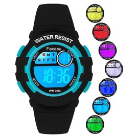 Facasu Kids Digital Watch for Girls Boys,Colorful Light Waterproof Children's Outdoor Sport Toddler Watch with Stopwatch Alarm for Kids Ages 4-8(Black)