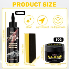 Glaspolitur Set, 100ml Glasreiniger+30g Glaspolierpulver, Auto Glaskratzer entferner, Auto Glaspolitur, Polnischer Reiniger für Windschutzscheibe Heck oder Seitenfenster