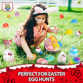 MDXYZ MDXYZ 21 Pcs Prefilled Easter Eggs with Surprise Toys Inside, Kitty Easter Basket Stuffers, Filled Eggs Hunt, Party Favors for Kids