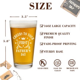Fathers Day New Dad Gifts, Cheers to Your First Father's Day Cup, 16 oz Beer Glasses Drinking Cup Gift for First Time Father, New Daddy Gifts for Husband from Wife