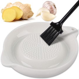 Fzyisw Garlic Grater Plate, Ginger Garlic Grater Ceramic with Mini Brush, Garlic Plate Grater, Ginger Grater for Ginger, Garlic, Onion and Spices, Easy to Clean and Storage