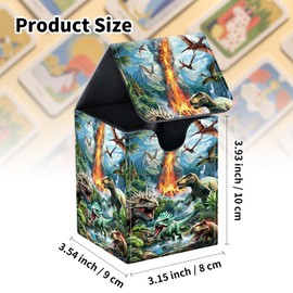 Premium MTG Deck Box – Holds 120+ Sleeved Cards, PU Leather Magnetic TCG Card Deck Box for MTG, Commander, and More, Dinosaur