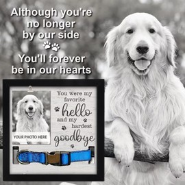 Dog Memorial Photo Frame, Wooden Picture Frames with Photo Clip & Collar Holder, Pet Memorial Gifts for Sad Pet Owner I'll Always Remember You