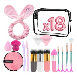 Cosmetiquera Transparente Brocha Esponja Maquillaje 18pzs