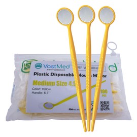 200 Pcs Disposable Dental Mirrors by VASTMED | Anti Fog Mouth Mirror Oral Dental Plastic Mirrors | Every Mirror Individually Wrapped for Dentist Adult - Yellow