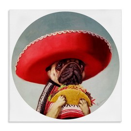 Stupell Industries Pug in Sombrero with Taco Fun Dog Painting Canvas Wall Art, 17x17, Multicolor