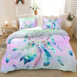 Dream catcher comforter,3 pieces rainbow dream catcher bedding purple dream cathers beeding bohemian dream catchers comforter for teen girls pink bedroom decor aesthetic 1 comforter 2 pillowcases twin