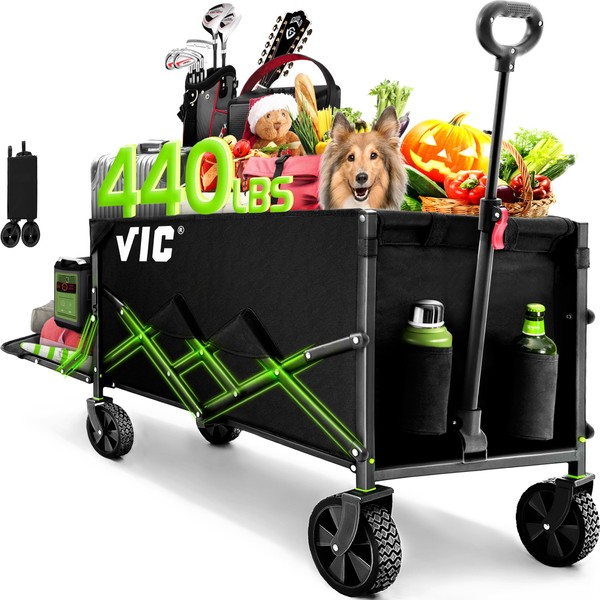 VIC Collapsible Folding Wagon, Extra Long Extender Wagon Cart,Beach Wagon