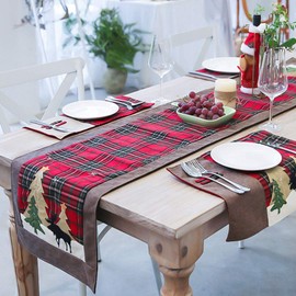 Christmas Table Cloth, 72.8 x 14.2in Christmas Tablecloth Table Cover Christmas Table Decorations Grid Christmas Table Runner for Party Table Decorations