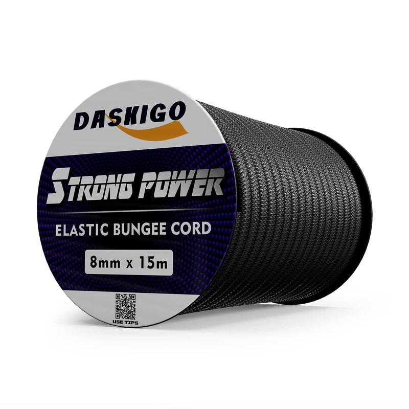 Bungee Cord Elastic Shock Cord, 8mm x 15M Black