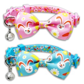 Easter Cat Collar with Bow Tie, Holiday Kitty Kitten Bunny and Carrot Breakaway Collar with Bell for Girls and Boys