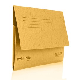 Railex Pocket Folder Foolscap Document Wallets - Gold Folders for Paperwork A4 and A4+, Recycled Board File Foolscap Document Wallet, Premium Filing Folder for Office and Home Pack of 10