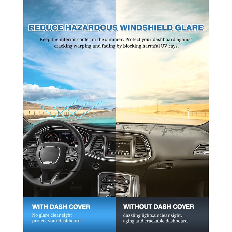 FIILINES Dash Cover for Dodge Challenger 2015-2024, Dashboard Mat Cover