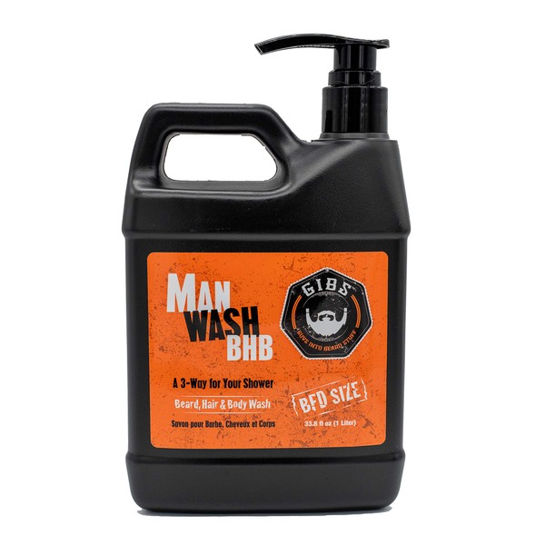 GIBS Man Wash 3 in 1 (Beard, Hair & Body) for Men with Tea Tree Oil, Travel Size, Liter