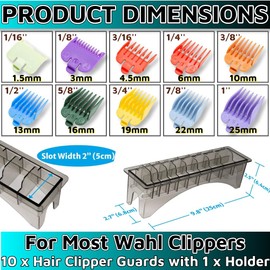 HuGuWdy 10pcs Hair Clipper Guards For Wahl Guards For Clippers with Holder 1/16" To 1" Barber Guards Clippers Barber Accessories For Wahl Clipper Guards Set Wahl Premium Guards For Most Wahl Clippers