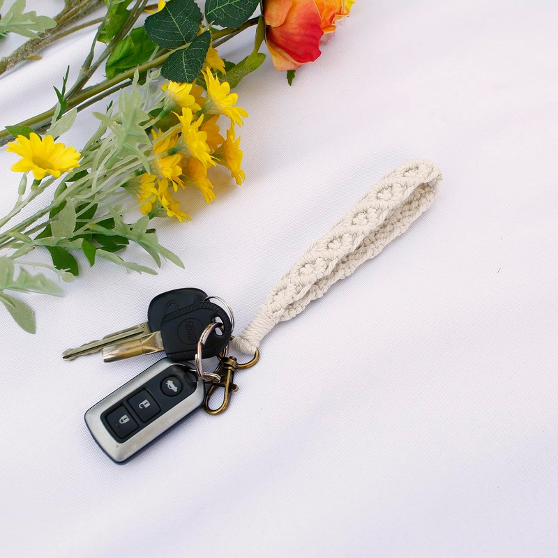 AOKSUNOVA Macrame Keyring Band Boho Orange Lanyard Woman Key Pendant