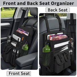 FREEAMG Car Front Seat Organizer Backseat Organizer with Dedicated Tablet Laptop Storage Adjustable Shoulder Strap Cup Holder Truck Seat Storage Universal Fits for Most of Car