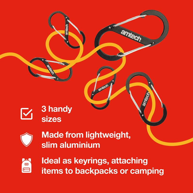 Amtech - Set of Dual Buckle Carabiners for Camping, Backpacks,
