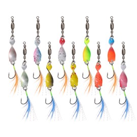 APIELE Fishing Lure Spoon Bait Luminous Rotating Fishing Lures with Feathers Sequins and Other Metallic Fishing Accessories Pack of 10 Suitable for Fishing Trout Bass Zander Pike