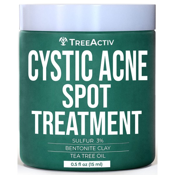 TreeActiv Cystic Acne Spot Treatment, Hormonal Acne Treatment & Overnight Sulfur Cystic Acne Treatment For Face, Pimples, and Blemishes for Adults, Men, and Women - 0.5oz 120+ Uses