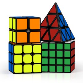 ROXENDA Rubik's Cube Set Originals 2 x 2 3 x 3 4 x 4 Pyramid Speed Cube Set with Cube Tutorial for Children and Adults [Pack of 4]