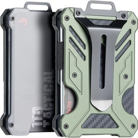 1T Tactical Minimalist Slim Wallet with Moeny Clip, Front Pocket RFID Blocking Wallet Cash Holder, Versatile Credit Card Orgainzer, ID Card Badge Holder for Men