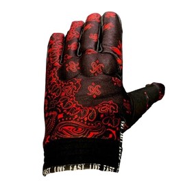 Fast Mask LiveFast Black & Red Paisley Motorcycle Gloves (Medium) - Best Mountain Leather Dirt Bike Moto Riding Motorcycle/Motocross Gloves for Men, Women Bikers