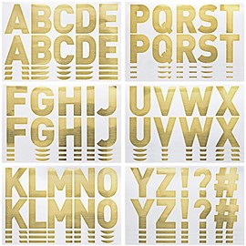 232 Pieces 24 Sheets Large Letter Stickers Big Font Alphabet Letter Number Stickers 2.5 Inch Self Adhesive Letters Number Kit Mailbox Stickers for Mailbox Sign Presentation (Gold, Letter)