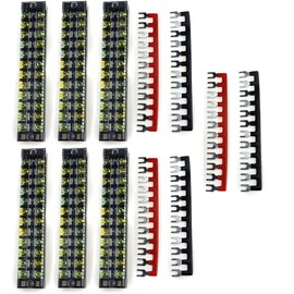 XINGYHENG 12pcs ( 6 Set ) 600V 25A 12 Positions Double Row Screw Terminal Strip and 400V 25A 12 Positions Red / Black Pre-Insulated Terminal Barrier Strip