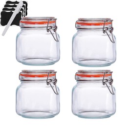 25 oz Glass Jars With Airtight Lids And Leak Proof Rubber Gasket,Wide Mouth Mason Jars With Hinged Lids For Kitchen Canisters 750ml, Glass Storage Containers(4 packs)
