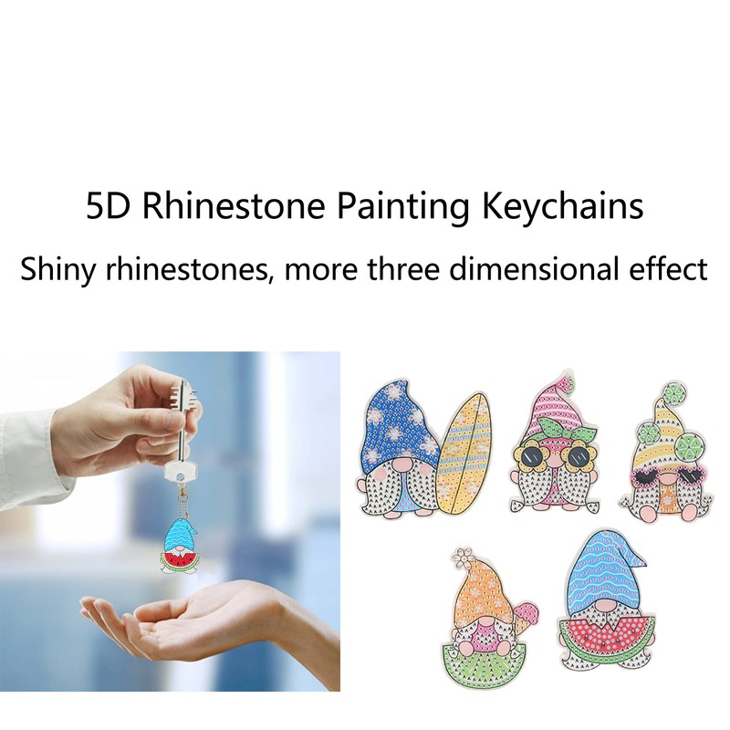 DIY Rhinestone Painting Keychains Cute Dwarfs Shape Stress Relief Improve