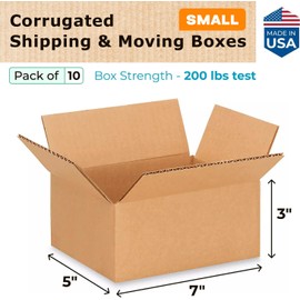 IDL Packaging 7"L x 5"W x 3"H Small Box (Pack of 10) for Presents, Shipping or Storing Items, 100% Recyclable, Brown