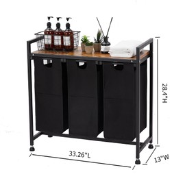 Laundry Hamper, 3 X 36L Laundry Bags & 2 Tier Adjustable Storage Shelf, Pull-Out and Removable Oxford Fabric Laundry Baskets, for Home/Hotel Black