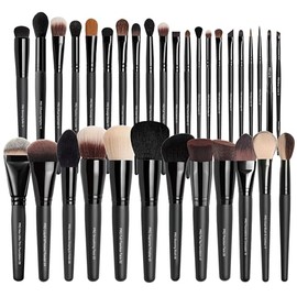 Professional Makeup Brush Set, 32 Piece Synthetic Fiber Brushes, Black Handle, Complete Face and Eye Collection for Foundation, Powder, Contour, Eyeshadow, Cruelty-Free