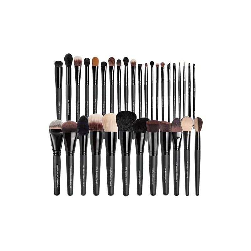 Professional Makeup Brush Set, 32 Piece Synthetic Fiber Brushes, Black