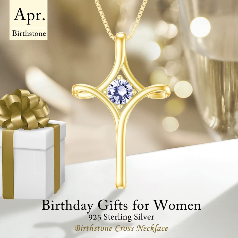 TOUPOP Diamond Cross Necklace for Women Sterling Silver Plated Gold