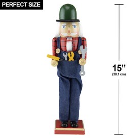 Clever Creations Mechanic 15 Inch Traditional Wooden Nutcracker, Festive Christmas Décor for Shelves and Tables