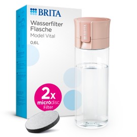 BRITA Water Filter Bottle Model Vital Apricot (600 ml) Including 2 MicroDisc Filters - Practical Water Bottle with Water Filter for Travel, Filters Chlorine & Bacteria When Drinking/Dishwasher Safe
