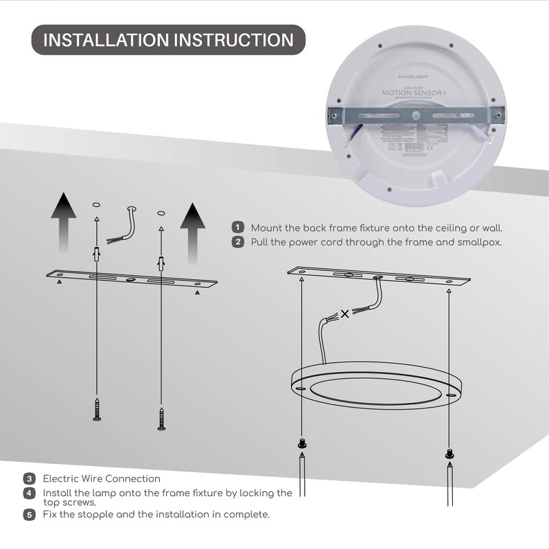 SINCELIGHT PIR LED Motion Sensor Ceiling Mounted Light Fixture, 18W