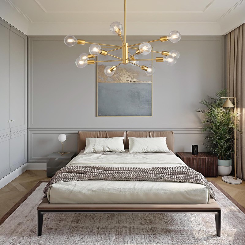 KAISITE Modern Sputnik Chandelier Ceiling Light Fixture 12-Light Gold Chandelier