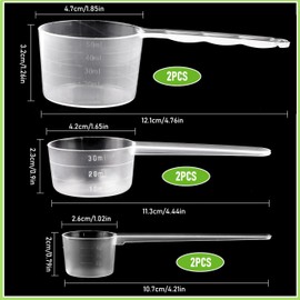 Pack of 6 5 ml 30 ml 50 ml Measuring Spoons, Dispensing Spoons, Plastic Measuring Spoons with Scale for Liquid and Powder Measuring Devices (Transparent Colour, Independent Packaging)