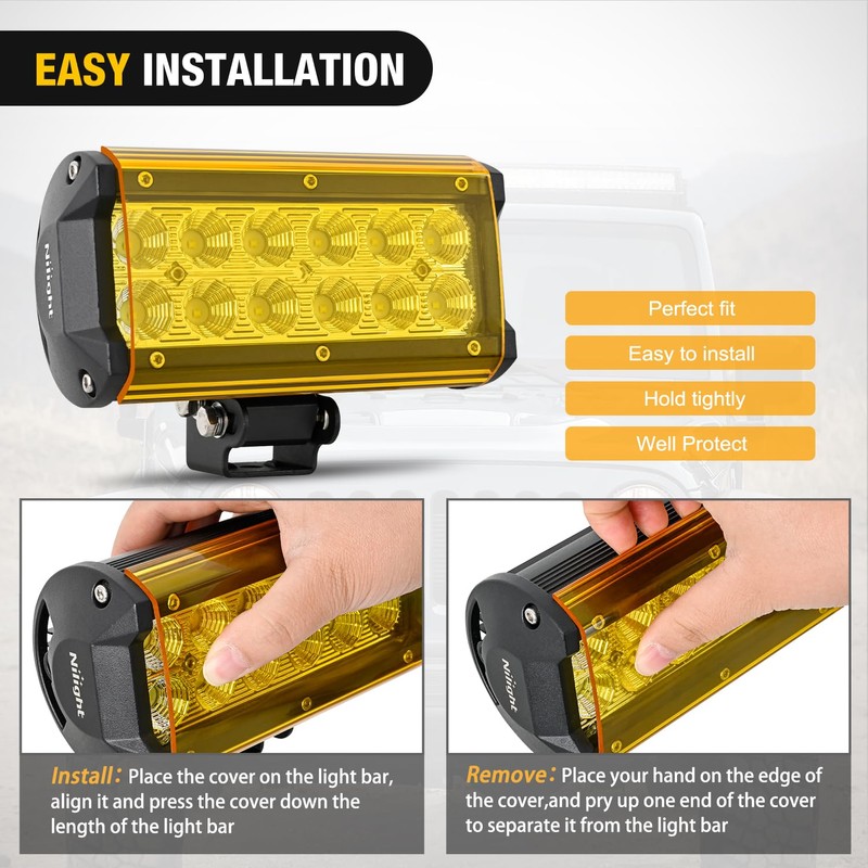 Nilight 6.5 Inch LED Light Bar Cover 2 PCS Amber
