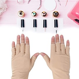 Guante UV para Lámpara de Uñas Guantes Anti-UV de Algodón de Fibra Profesional Guantes con Protección UV para Arte de Uñas Herramienta de Manicura de Daño UV Quemadura Solar Uso en el Hogar(Beige)