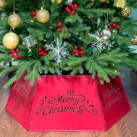 Nawbbzj Red Cutout Merry Christmas Tree Collar, Metal Christmas Tree Collars for Artificial Trees, Beautiful Tree Collar for Pencil Tree Decorates Your Holiday